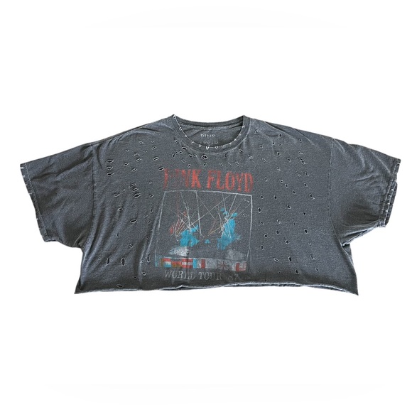 Pink Floyd World Tour Crop Graphic T-shirt Black Wash Distressed - Picture 1 of 4